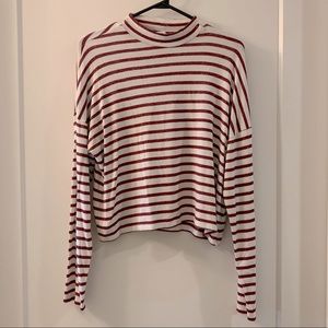 *2/$15* Red & White Mock Neck Long Sleeve Top
